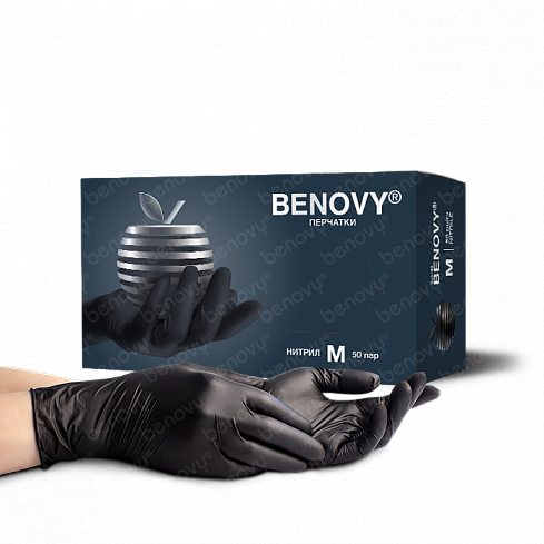 BENOVY НИТРИЛ МУЛЬТИКОЛОР, перчатки нитриловые, особопрочные, полностью текстурированные, черные